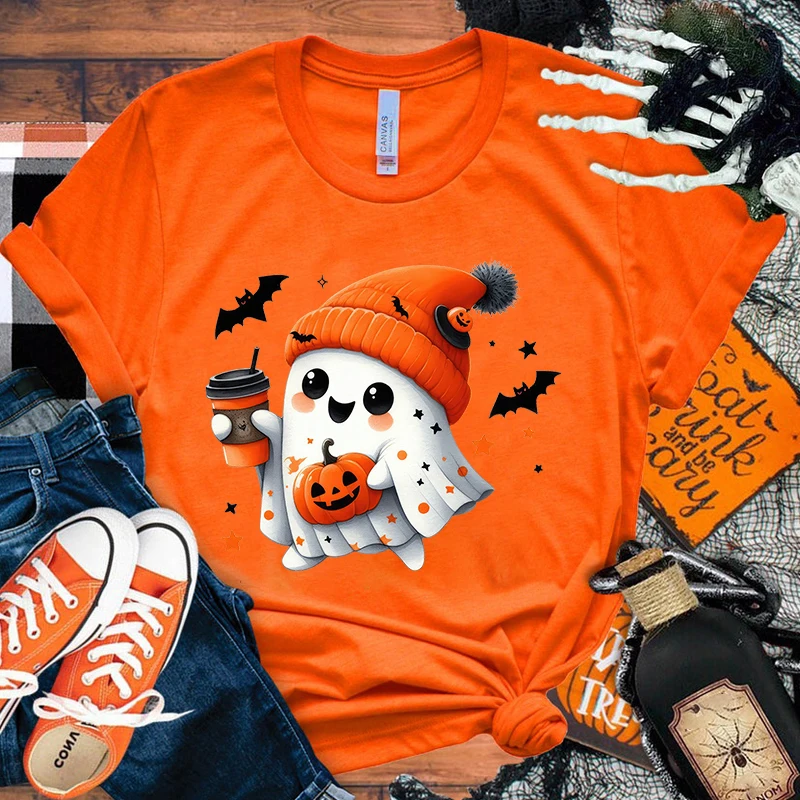 

Hot Halloween Boo Pumpkin Coffee T Shirt Men/Women'S Funny Printing T-Shirt Casual Cool Streetwear Fashion T Shirt Couple Shirts