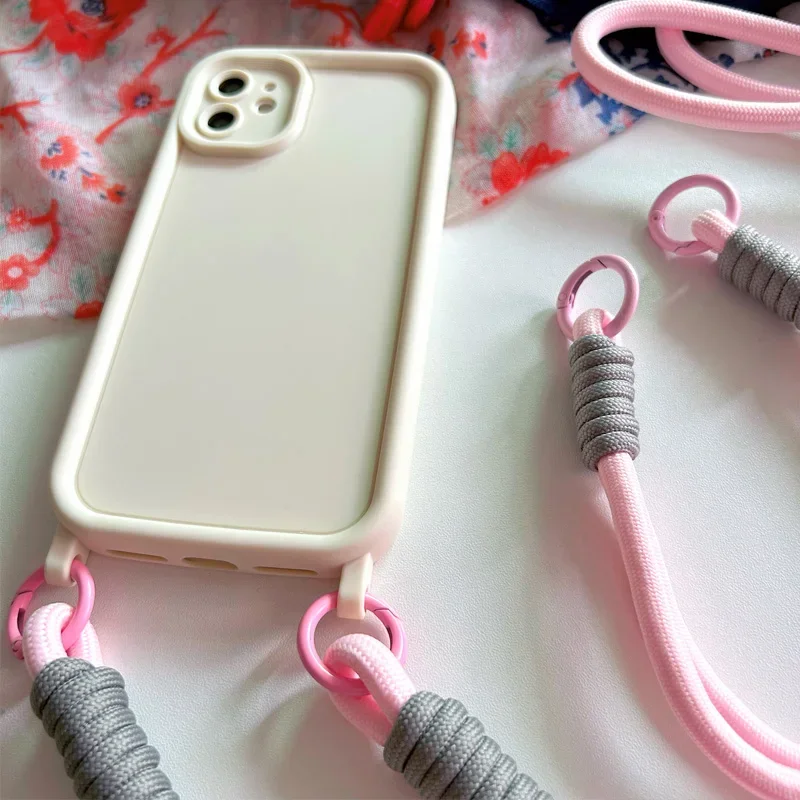 Crossbody strap Lanyard Necklace Wrist Strap Silicone Case For iphone 17 Air 16 16E 15 14 12 11 13 Pro Max Plus Cover