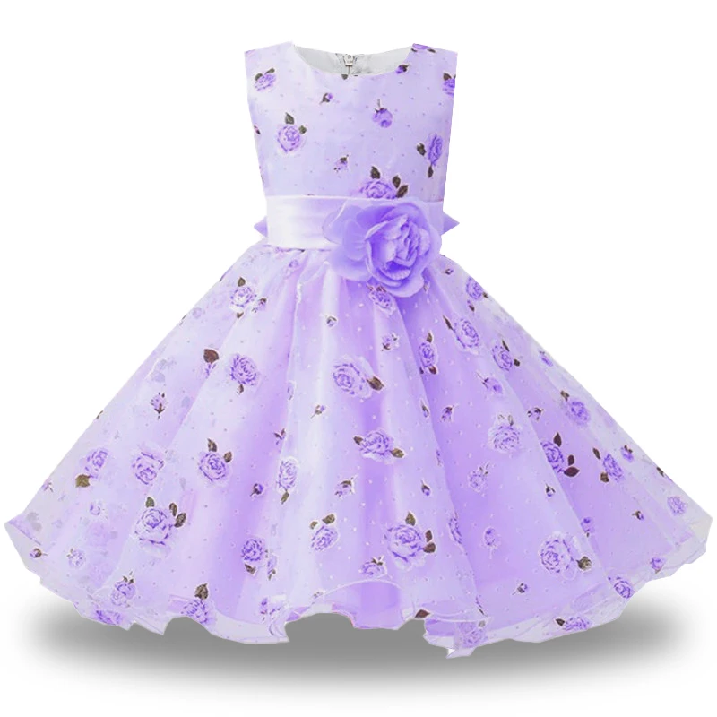 Girls Flower Printed Party Dress Christmas Costume Wedding Birthday Princess Prom Dresses For Girl Lace Bridesmaid Kids Clothing