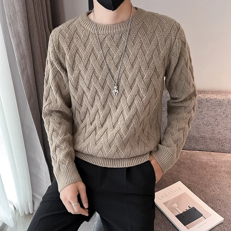 

Men White O-Collar Sweaters Clothes Winter Sweater Men Coats Solid Striped Pullover Mens Turtleneck Autumn New