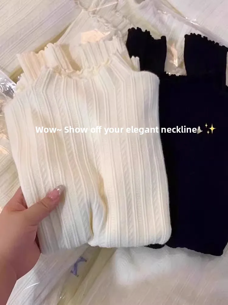 

Slim Fit Long Sleeve Knitted Sweater Women's Autumn Winter Unique Beautiful Half High Collar Knitwear Base Shirt Inner Wear