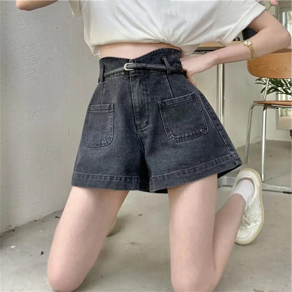 High Waist Denim Shorts for Women Stretchy Loose Jean Shorts Casual Wide Leg Summer Shorts with Pockets