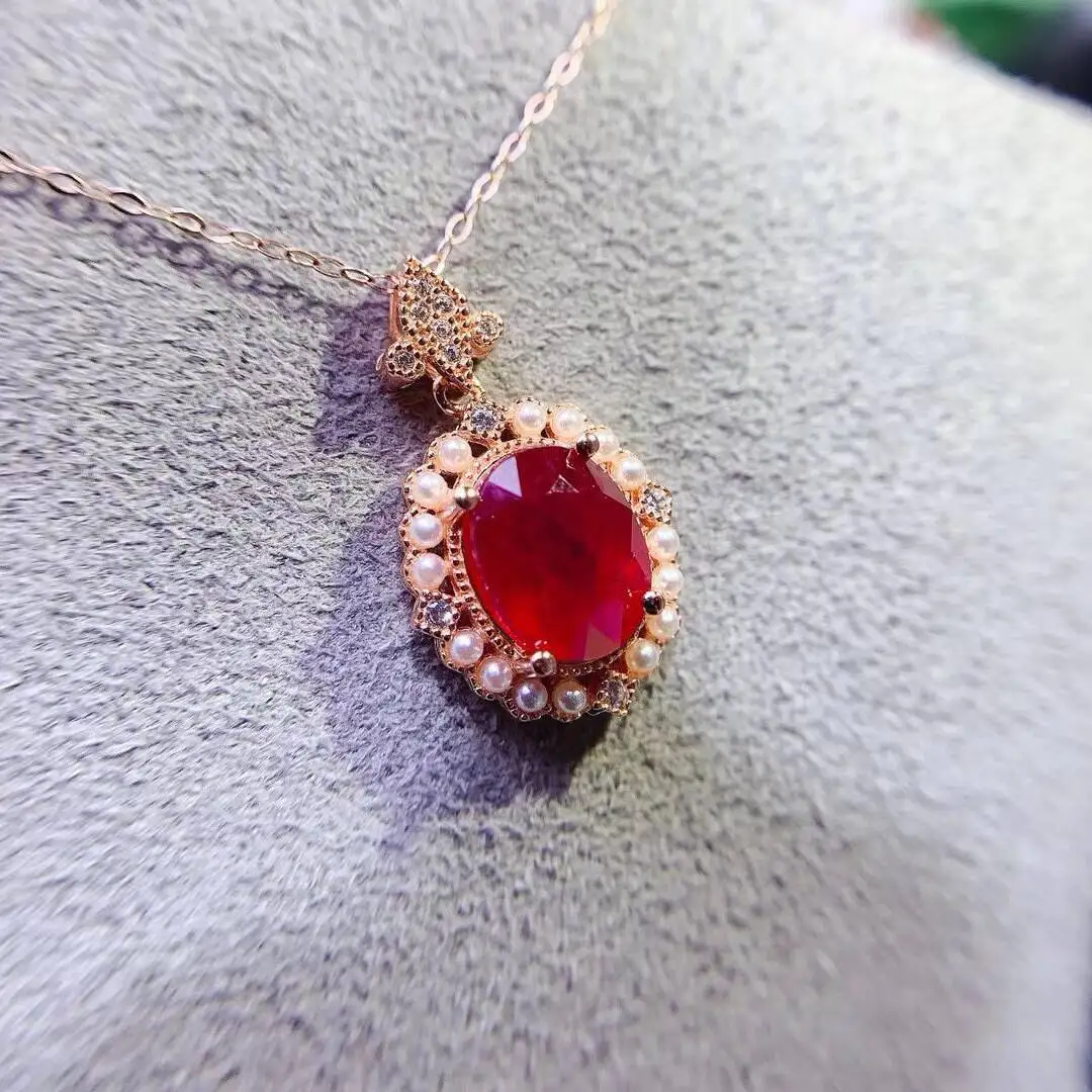 

KJJEAXCMY New Jewelry Natural Women's Ruby Pendant 925 silver inlay Colorful and splendid Crystal pure fire flash explosion