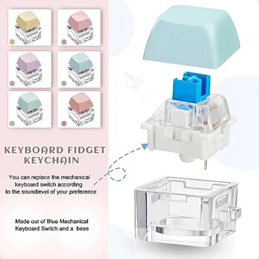 Taiyin 6 Pcs Keyboard Fidget Toy Fidget Clicker Keyboard Keychain Decomprion Toys Button Str Relief Gifts for Adult to Relief S