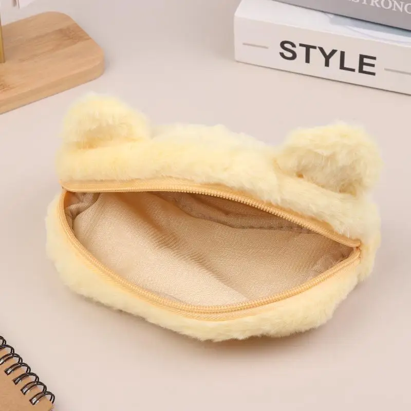 Astuccio per matite in peluche con fiocco di cartone animato Borsa per cancelleria di grande capacità Bella borsa per cosmetici in peluche Regali di compleanno di Natale