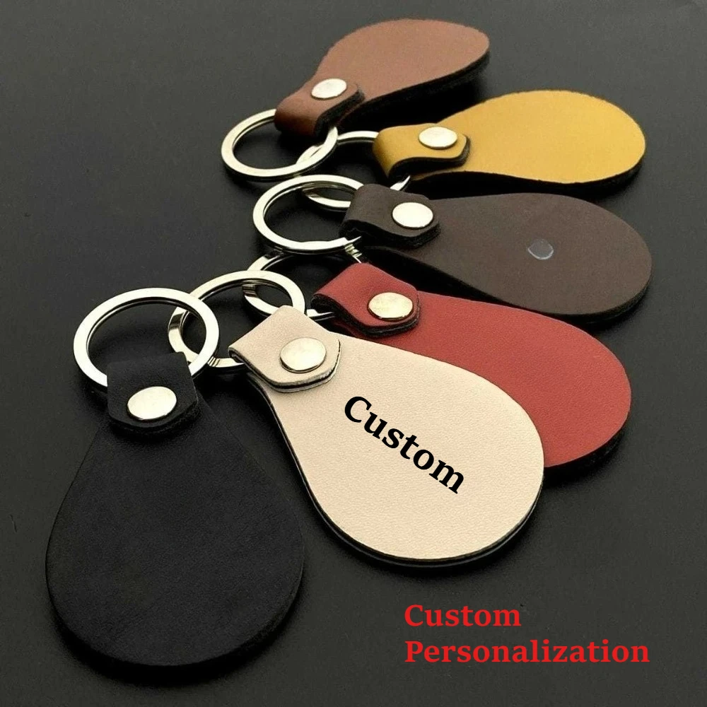 

Personalization Customization Leather Men and Women Car Keychain Water Droplet Card Bag Keyring Boy and Girl DIY Gift