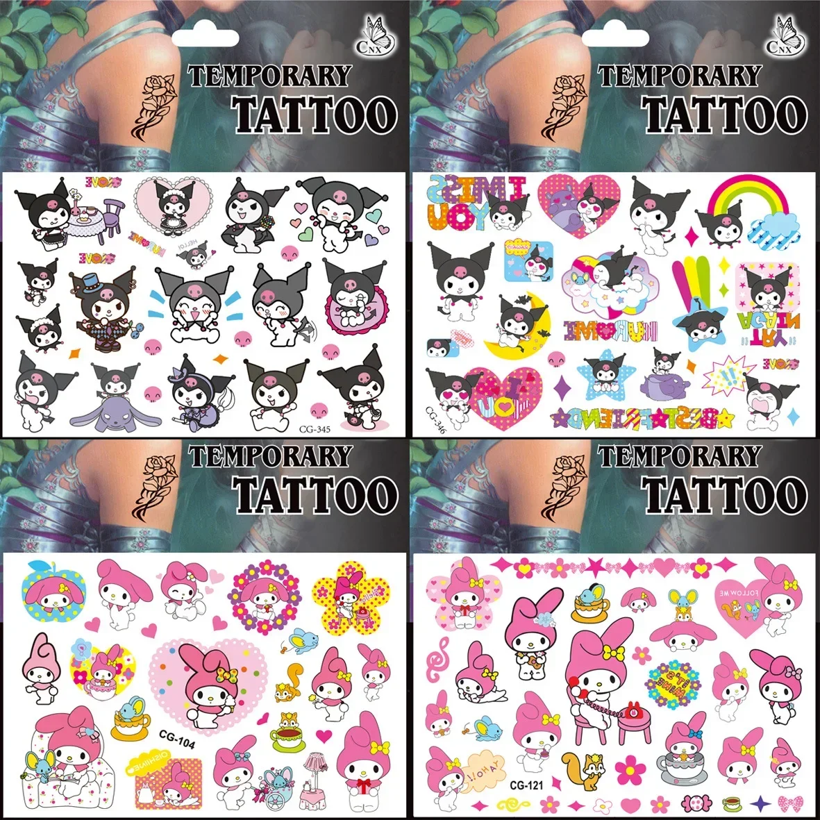 Pegatinas de tatuaje de dibujos animados Sanrio Random 1 piezas, lindo tatuaje temporal de Anime de Hellokitty, pegatina impermeable, juguete de