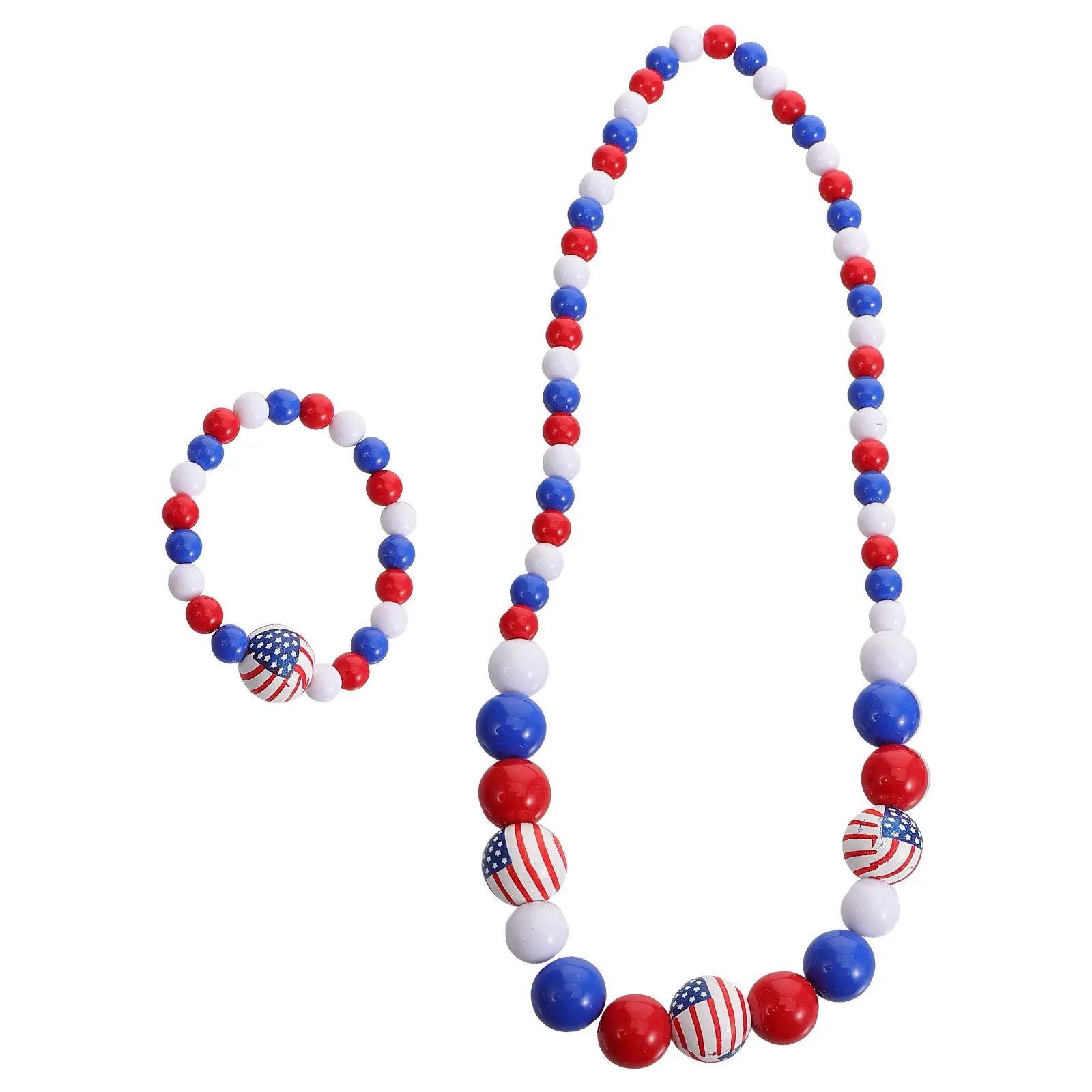 

1 комплект деревянных браслетов и ожерелий с бусинами для женщин и девочек, украшения для вечеринок, фестивалей, Дня независимости, модные патриотические аксессуары