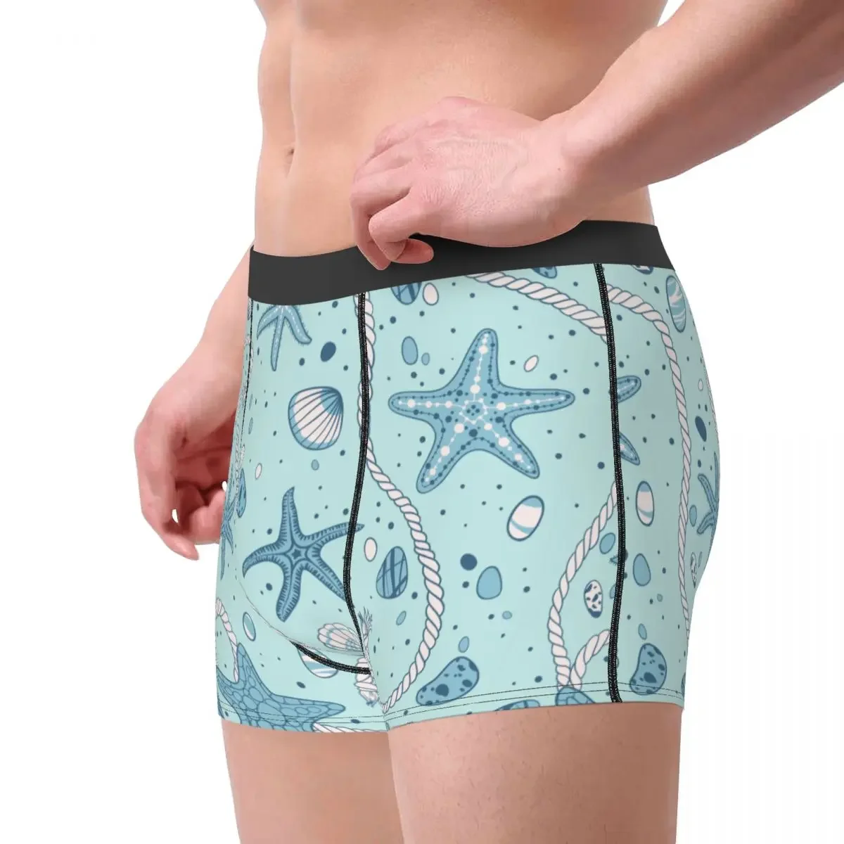 Men Seastars Rope Seastones Seashells Underwear Humor Boxer Briefs Shorts Panties Male Breathable Underpants