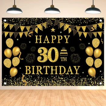 ทองสีดําฉากหลังวันเกิดตกแต่งทอง Glitter วันเกิดพื้นหลัง 18 30 40 50 60 ปีวันเกิดตกแต่ง