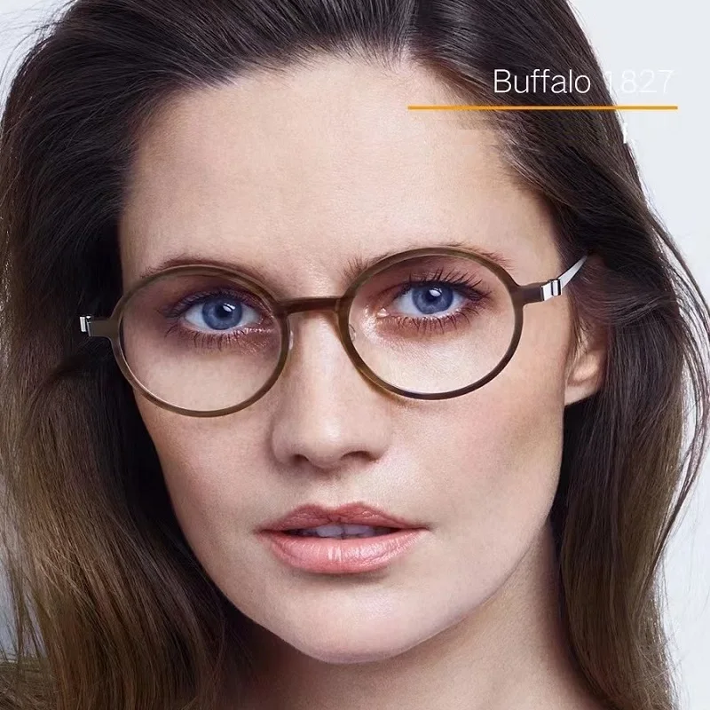 Glasses Frame Men Titanium Eyewear Prescription Eyeglasses Frames Women Round Myopia Optical Oculos Buffalo 1827 Denmark Brand image 6
