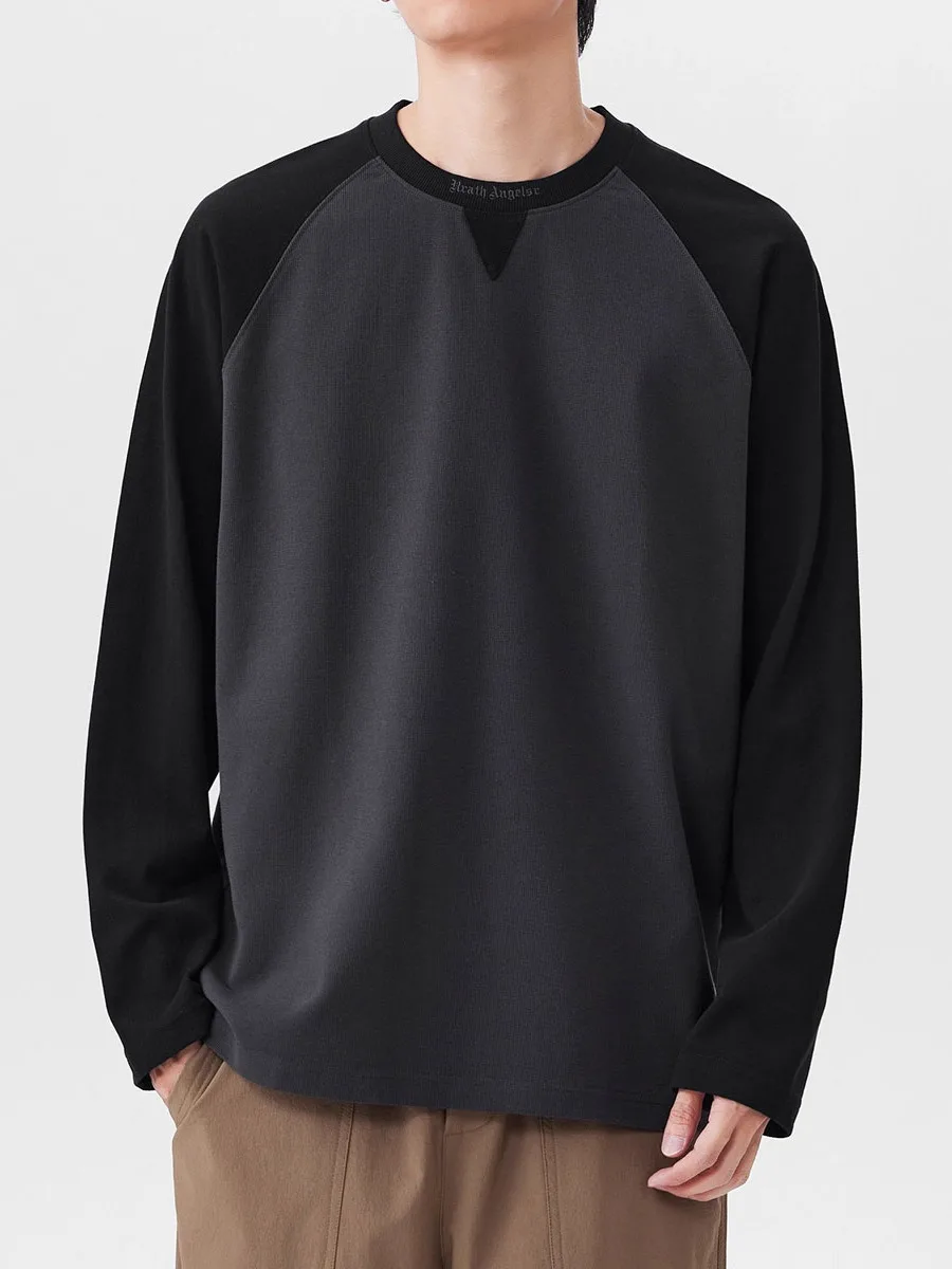 

Мужская футболка с длинным рукавом, очень большого размера, с текстурными вставками на плечах, в американском ретро-стиле, с цветовыми блоками, весенне-осенняя, размер 300 Pou