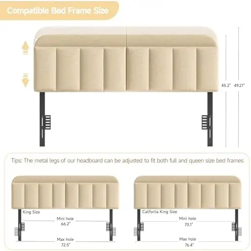 Adjustable Headboard for King/California King Size Bed Frame, Linen Fabric Bed Headboard with Storage & RGB LED Light - view 4
