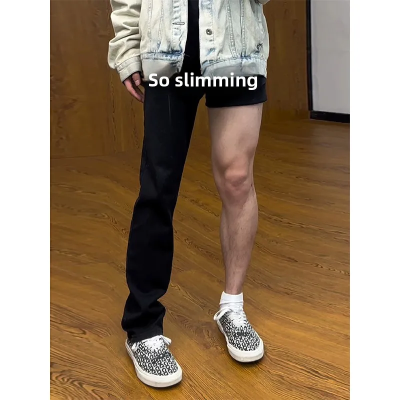 

Bla Flexible Jeans Men's Summer Sle Cleanfit Slim Straight Leg Jeans for Overweight Men Youth Trendy Long Pants