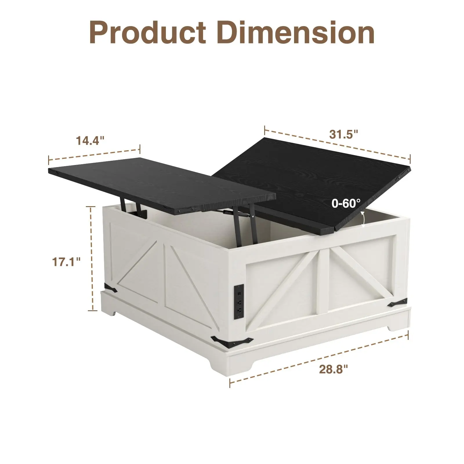 Vabches Lift Top Coffee Table with Storage Square Center Table with Power Outlet&Flip Top Lids Wood Coffee Table for Living Room