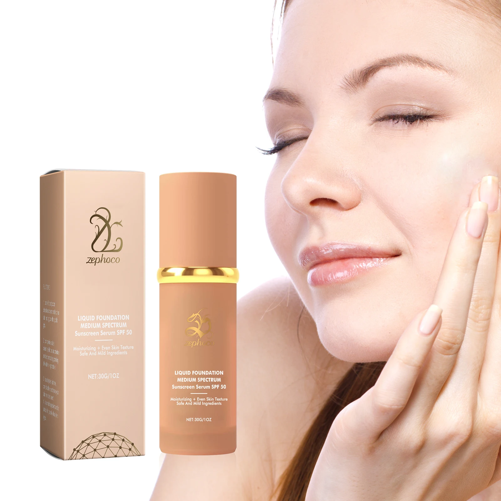

Zephoco Liquid Foundation Spf50 Medium Spectrum Sunscreen Serum Matte Waterproof Hyaluronic Acid Deep Hydration Face Foundation
