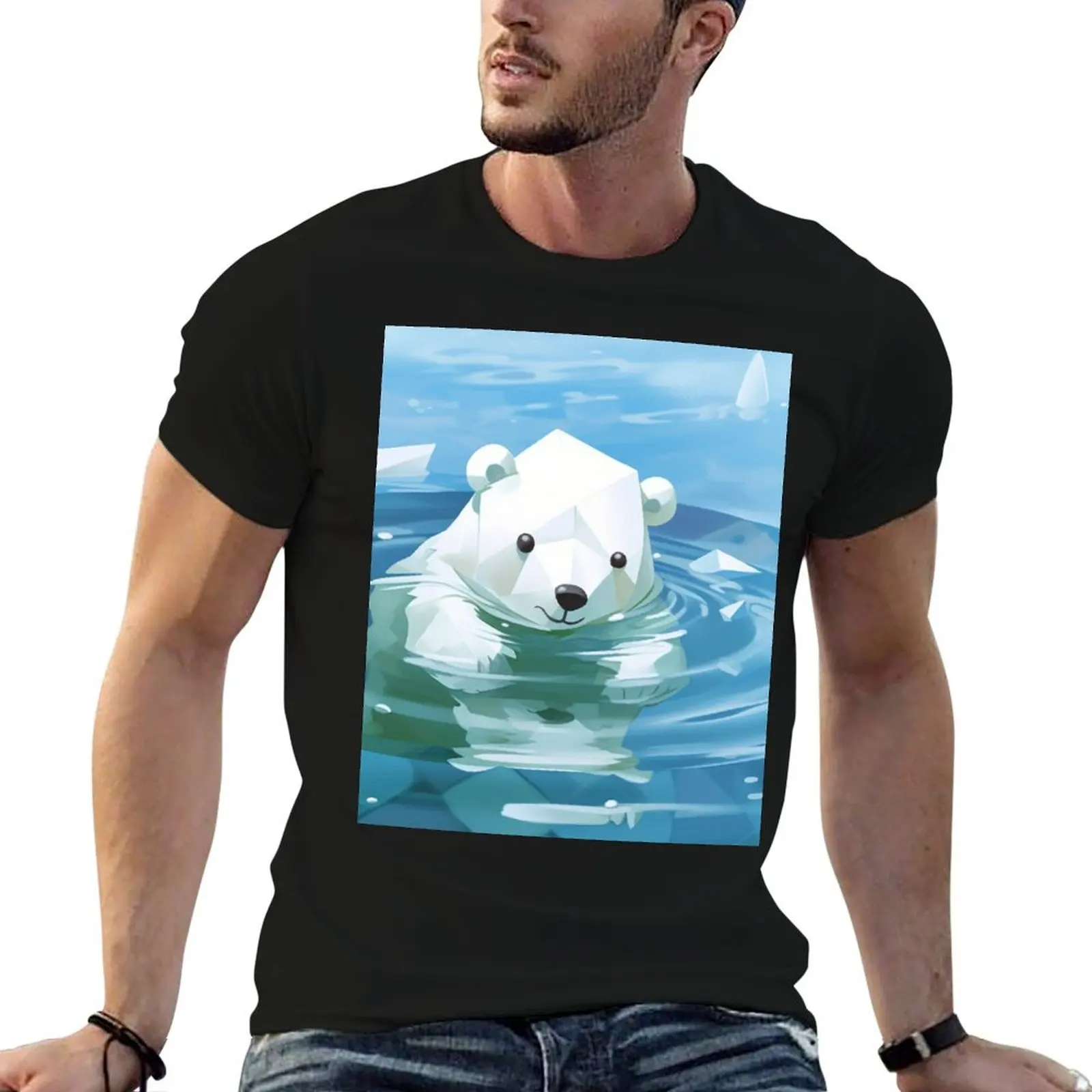 

Polar Bear Swimming Cheerfully T-Shirt graphics vintage clothes men tshirt