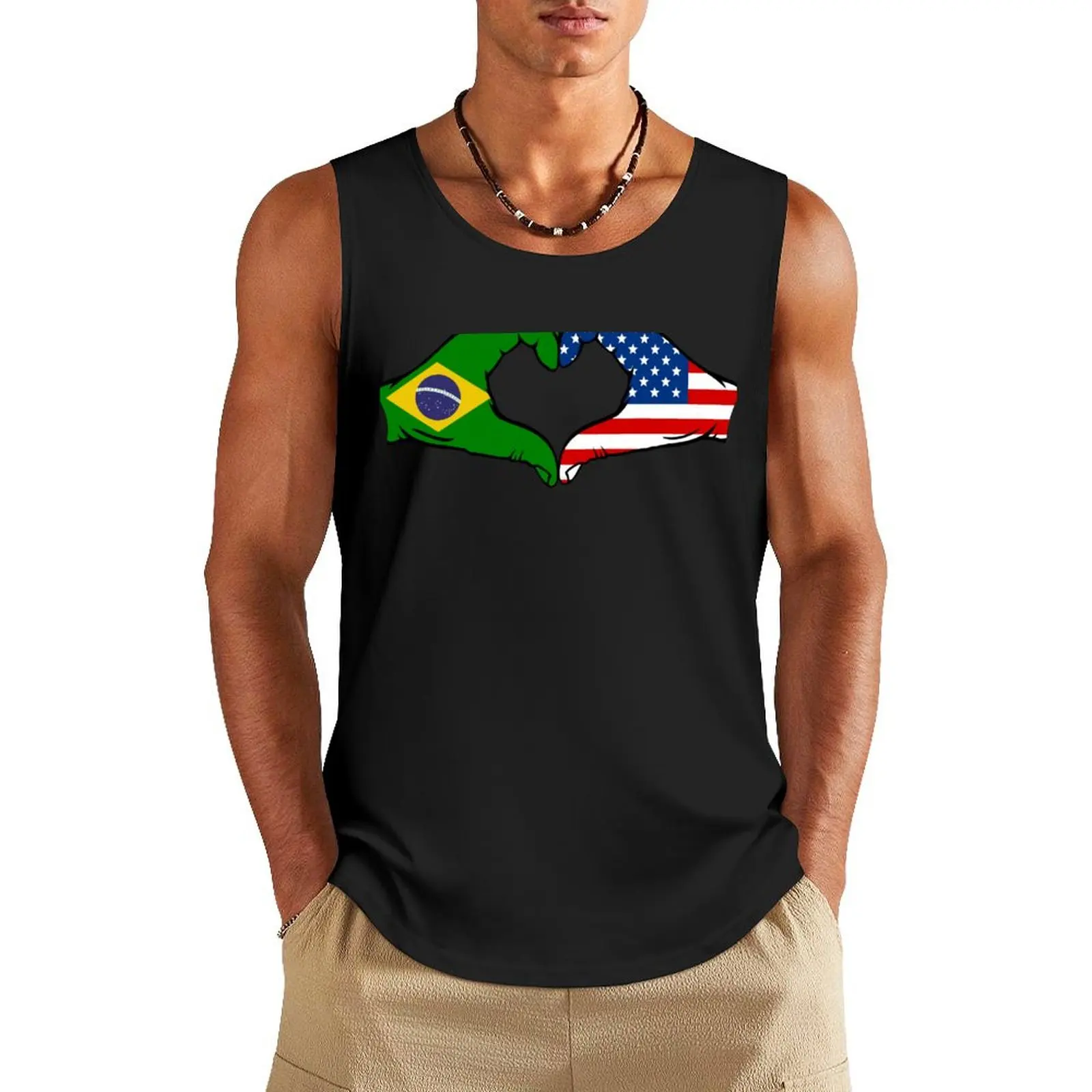 

Brazil USA flag hands heart shape Tank Top t shirts t-shirt Men's Men's t shirt sleeveless jackets