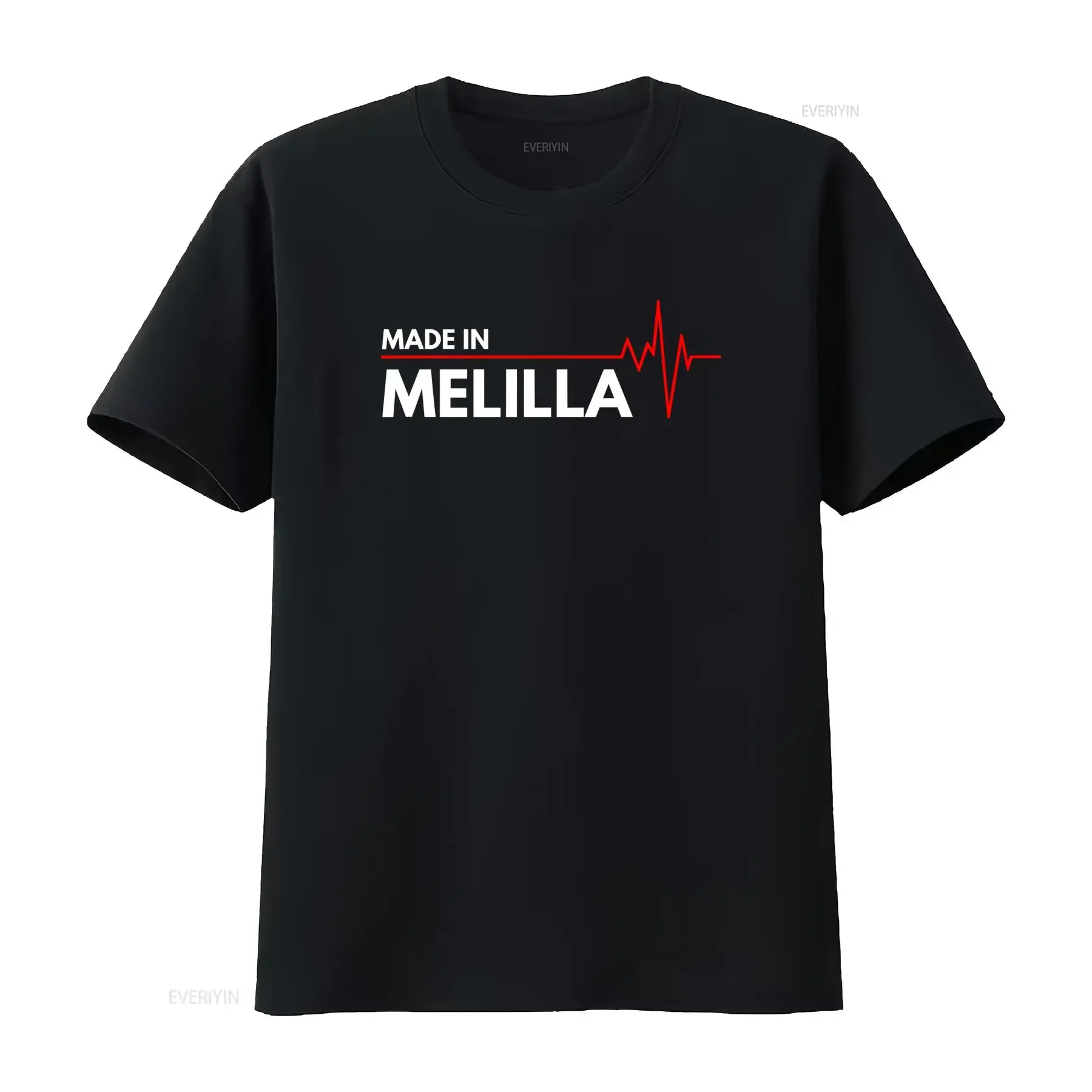 Sports Fan Melilla Spain National Pride T Shirt Made In Heartbeat Design vintage Washed homme streetwear Versatile Stretched