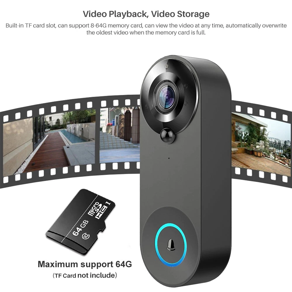 WOOPKER Campanello Senza Fili Intelligente 1080P WiFi Video Campanello Visione Notturna Tuya Smart Home Security Rilevazione di Movimento Campanello per Porte Telecamera