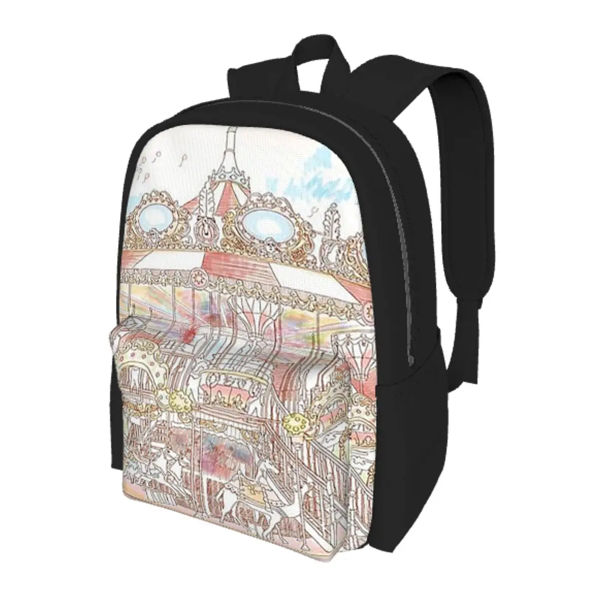 

Pastel Circus Carousel Student Backpack School Bag Hiking Travel Daypack for Boys Girls Bookbag Shoulder Bags