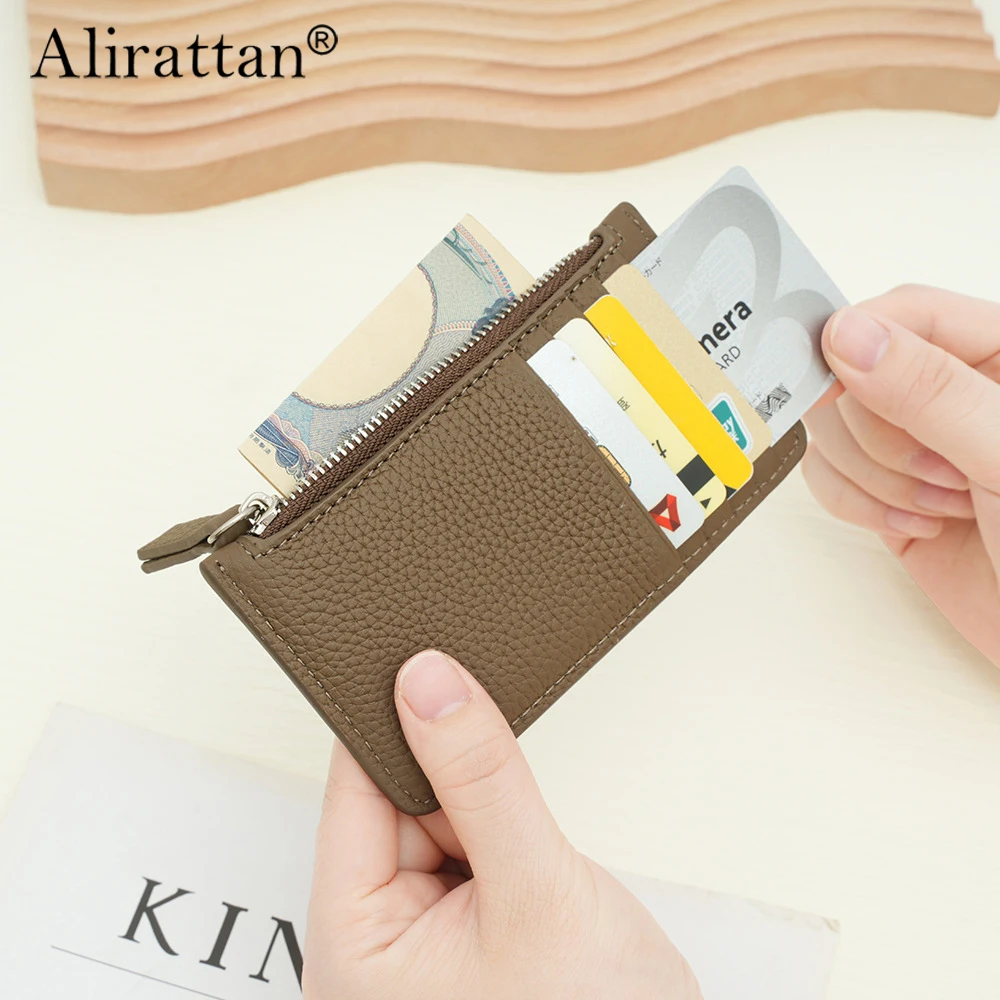 

Alirattan 2026, новая сумка-пикап, ультратонкая компактная сумка с несколькими отделениями для карт, небольшой кошелек из воловьей кожи на молнии