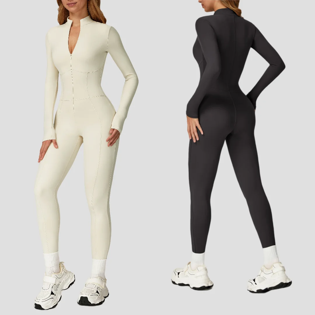 

Yoga Bodysuit Sports Fitness Hip Lift Warm Zipper Long Sleeve One-piece Outdoor Running Casual Workout Clothes Gym Jumpsuit