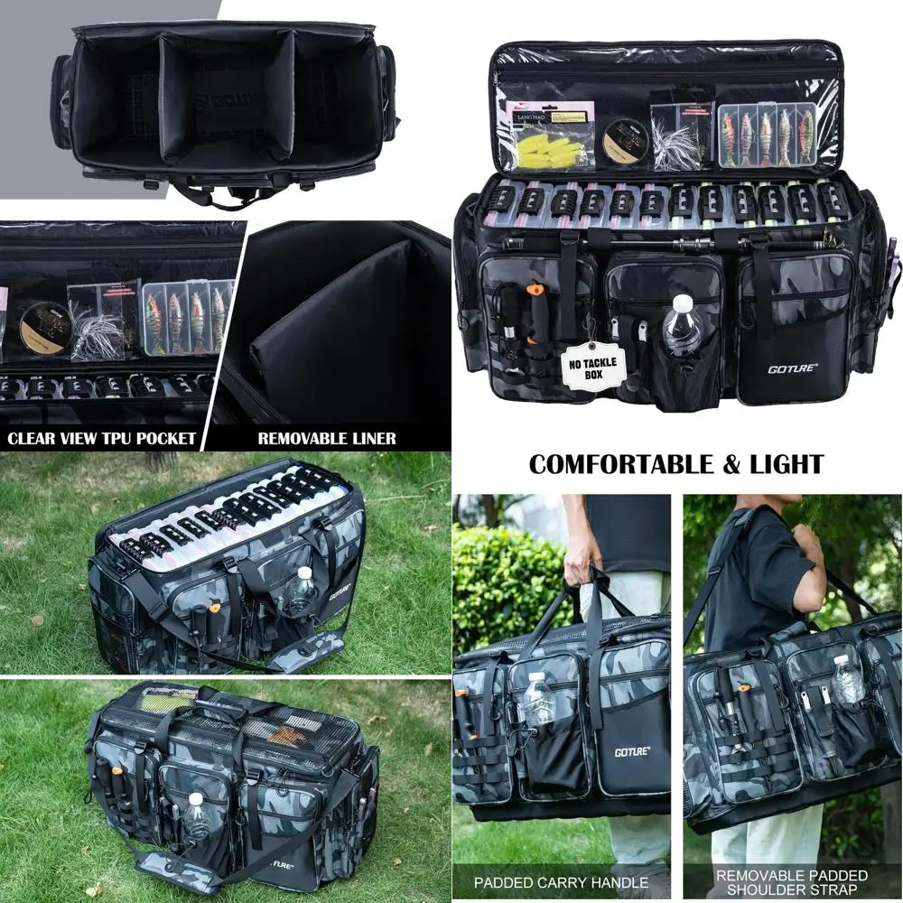 

Большая водонепроницаемая сумка для рыболовных снастей с дном из EVA, вмещает 12+5 рыболовных лотков (лотки не входят в комплект), идеально подходит для морской рыбалки (26.38x15.35x1).