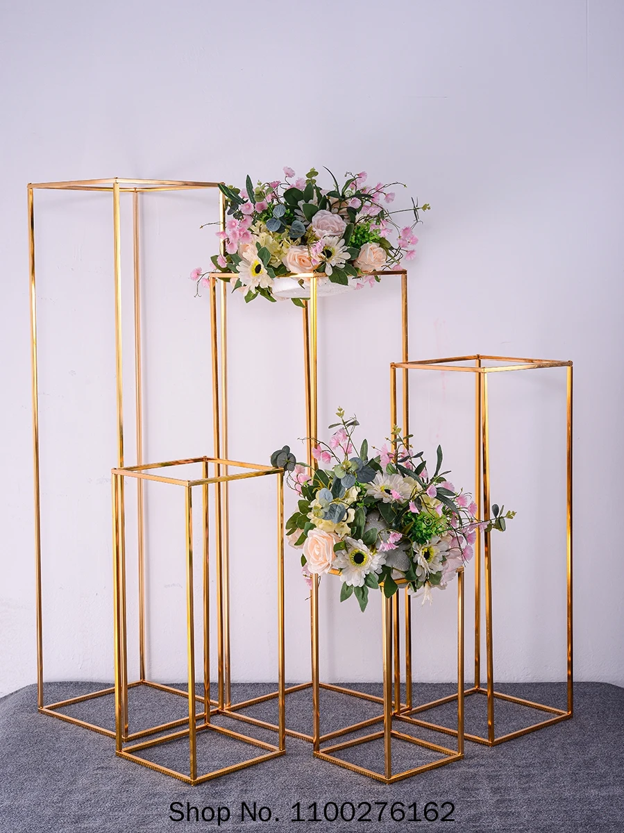 

Wedding Arch Gold-Plated Geometric Flower Stand Home Decoration Shiny Metal Iron Rectangle Square Frame Backdrop