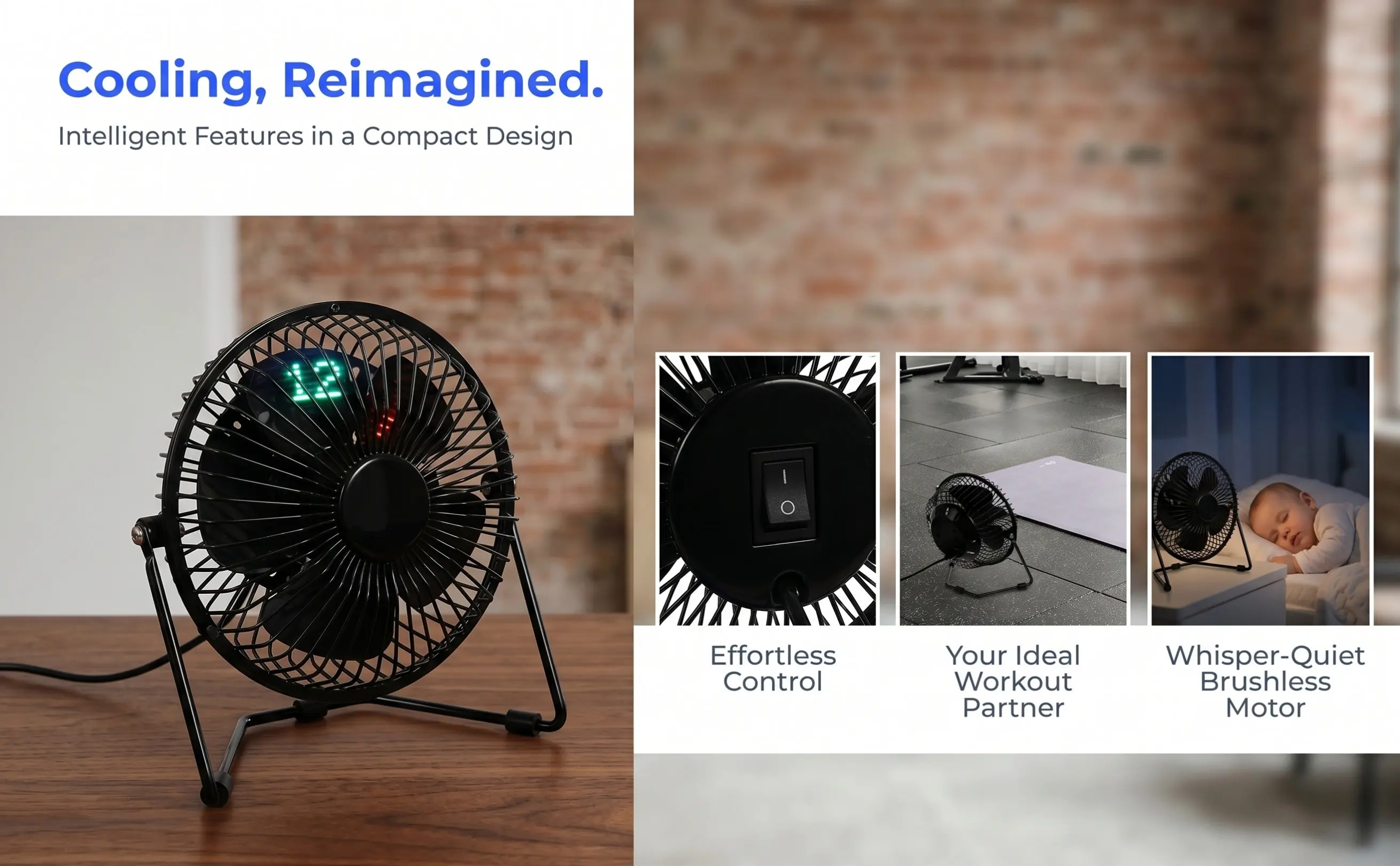 USB Powered Mini Metal Fan Brushless Degree Adjustable Quiet Cooling Fan for Computer Desk Car Dorm Library Travel 6