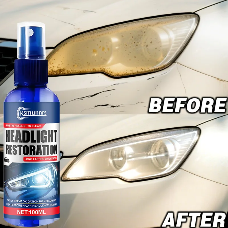 New Car headlight repair spray - removes yellow oxidation, scratches, haze and mist, making your headlights shine instantly