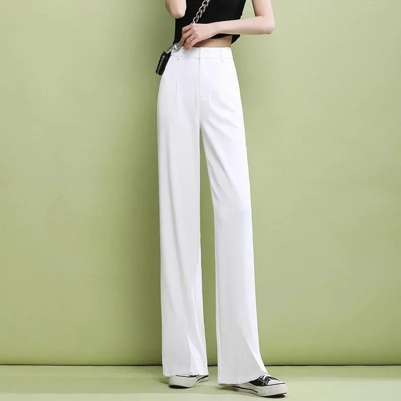 Elegant Trousers for Women Dress Pants Fashion Casual White Fluid Long Summer Woman Suit Pants 2024 Straight Hot Wide Leg Loose