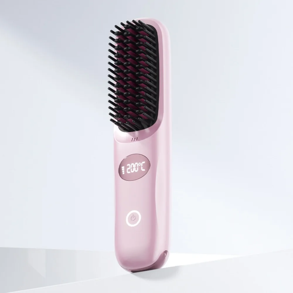

3 Temperature Settings Electric Hair Straightener Brush Anti-Scald Protection Dual-Function Operation Heating Comb Portable