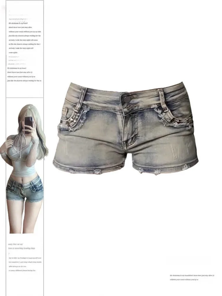 

Sexy American Style Spicy Girl Low Waist Denim Super Shorts Women's Tight Butt Hugging Hot Pants Sexy Straight Leg Jeans