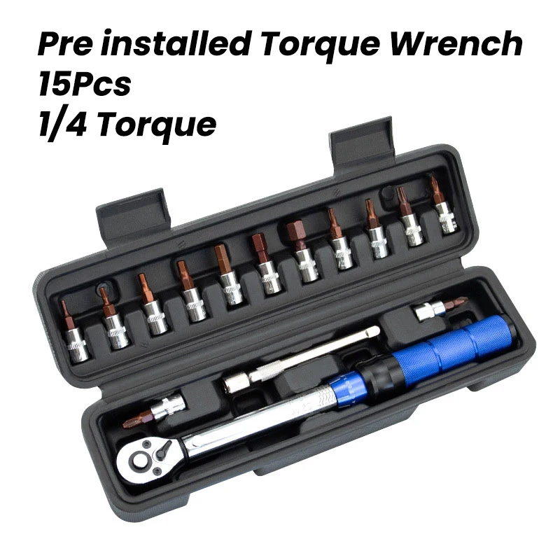 2-24N.m Universal Torque Wrench Set 1/4\'\' Dual Bicycle Bike Torque Wrench 15Pcs/Set Socket Preset Type Spanner Pro Repair Kit