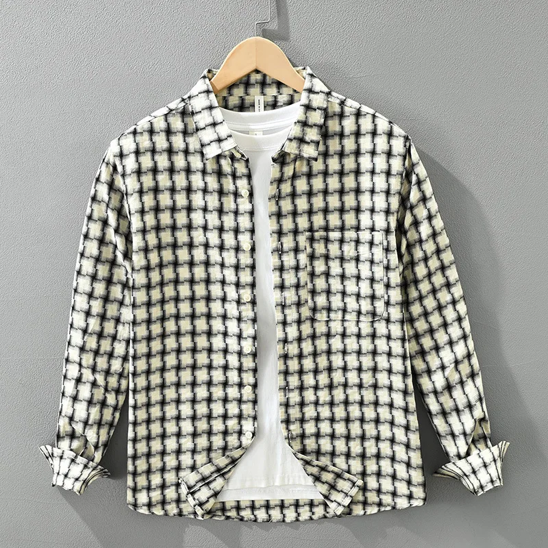 

Japanese Retro Plaid Long Sleeve Shirt Men's Fashionable All-match Literary Casual Loose Top