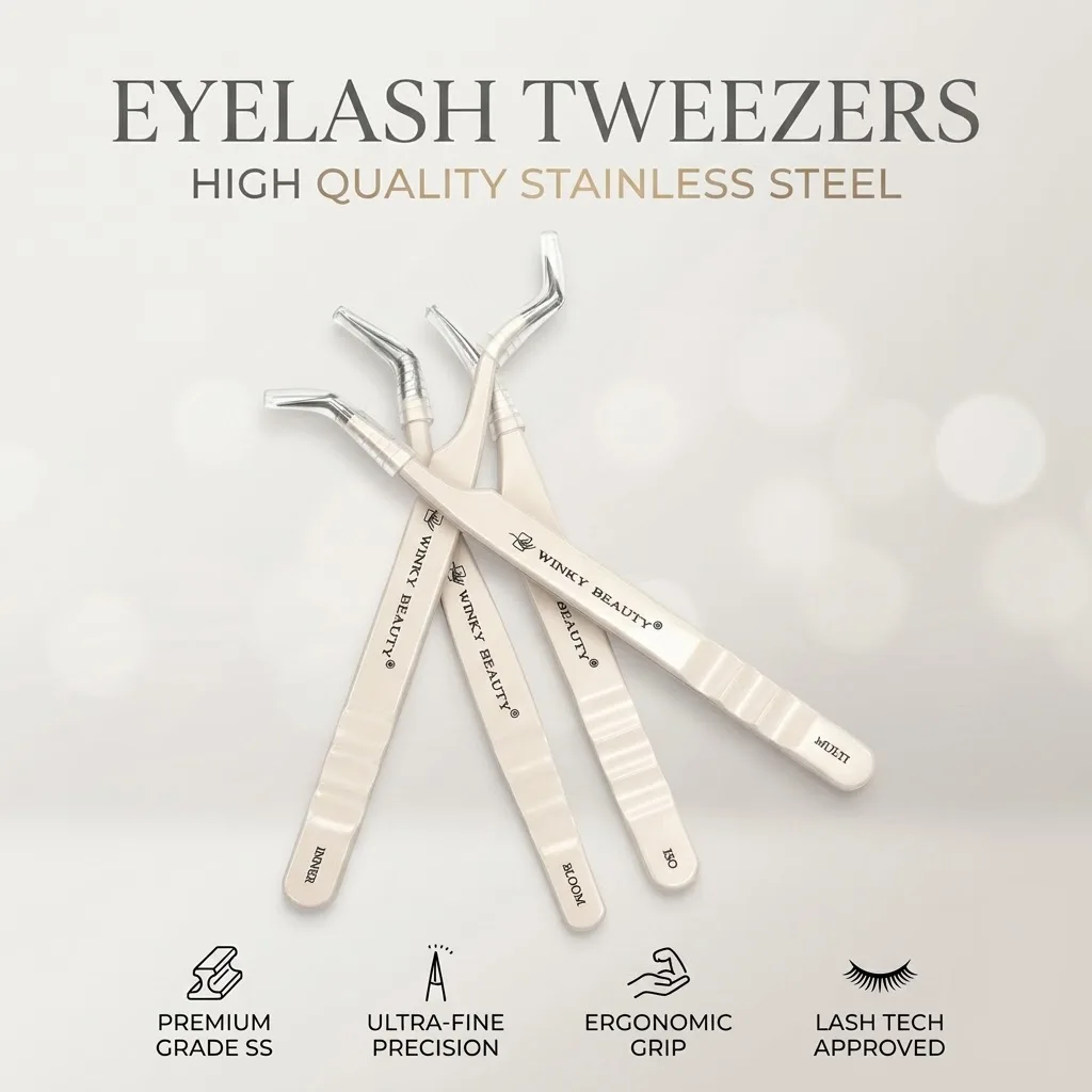 Winky Beauty White Color High-end Lash Tweezer Nipper Stainless Steel Tweezers Isolation Blooming Eyelash Fake Lashes Supplies