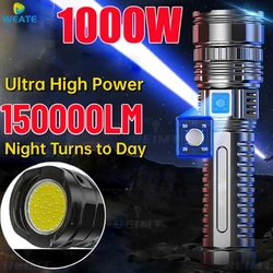 150000LM 1000W Most Powerful Led Flashlights Tactical Torch 18650mAh Built-in Battery Ultra Long Distance Emergency Spotlights