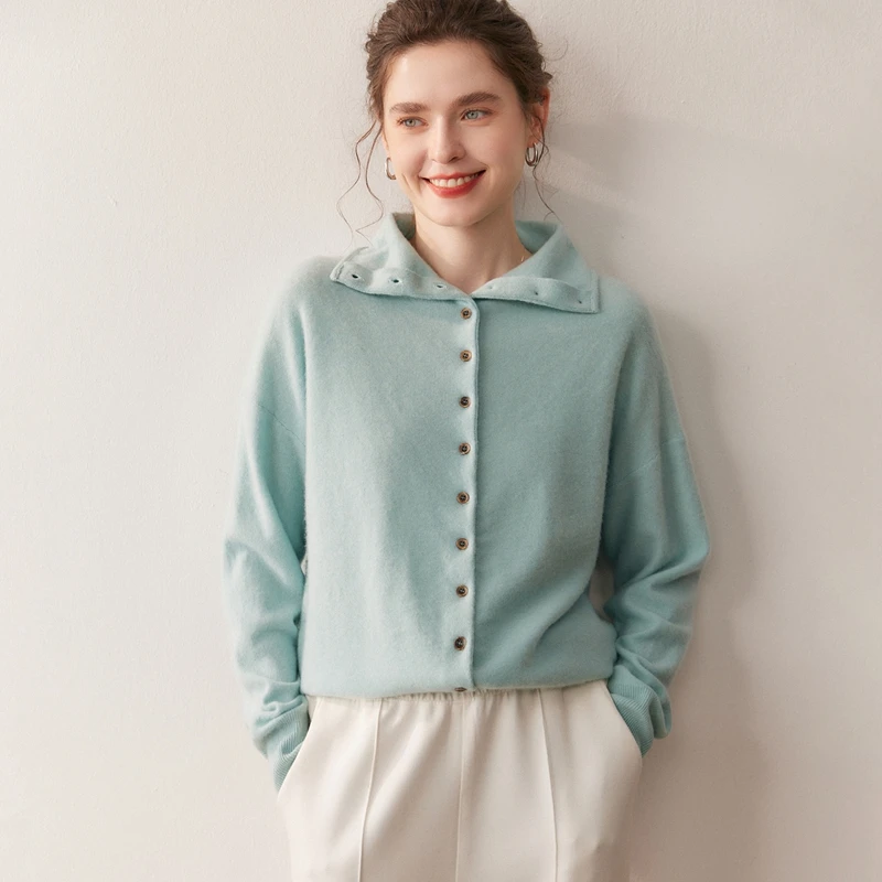 

Кардиган с однорядными пуговицами, свитер, женский трикотаж из 100% кашемира, осень-зима, свободная простая базовая одежда с длинными рукавами, топы