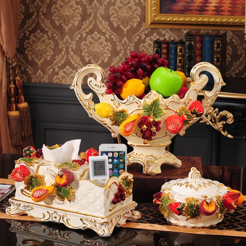 

fruit plate three-piece set, luxury and creativity, modern living room, coffee table decoration, ornament for home use