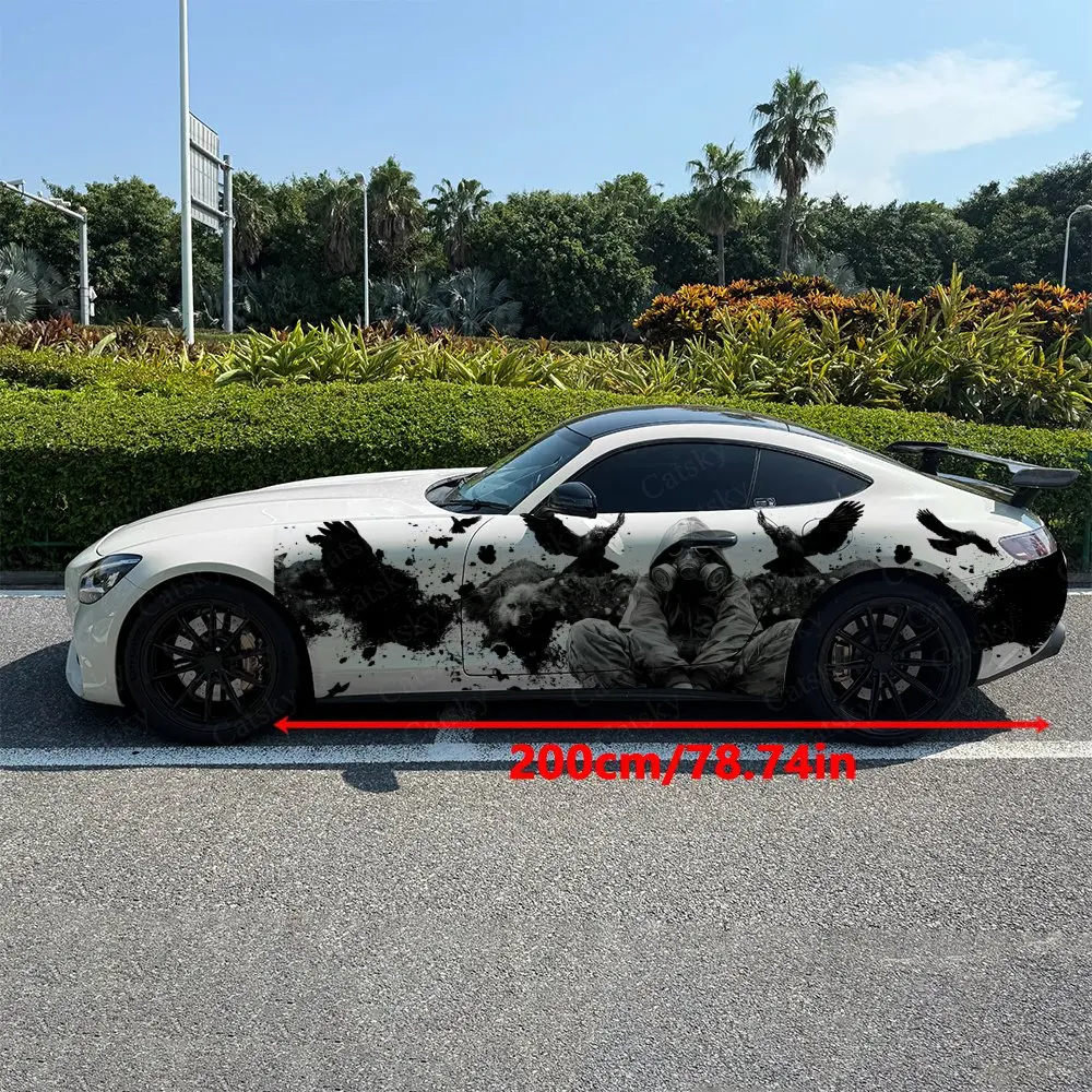 2pcs Wasteland Twin Wolf Spirit Realm, Durable, Fade-resistant, Enhance Vehicle Aesthetics With Artistic Design Car Vinyl Wraps