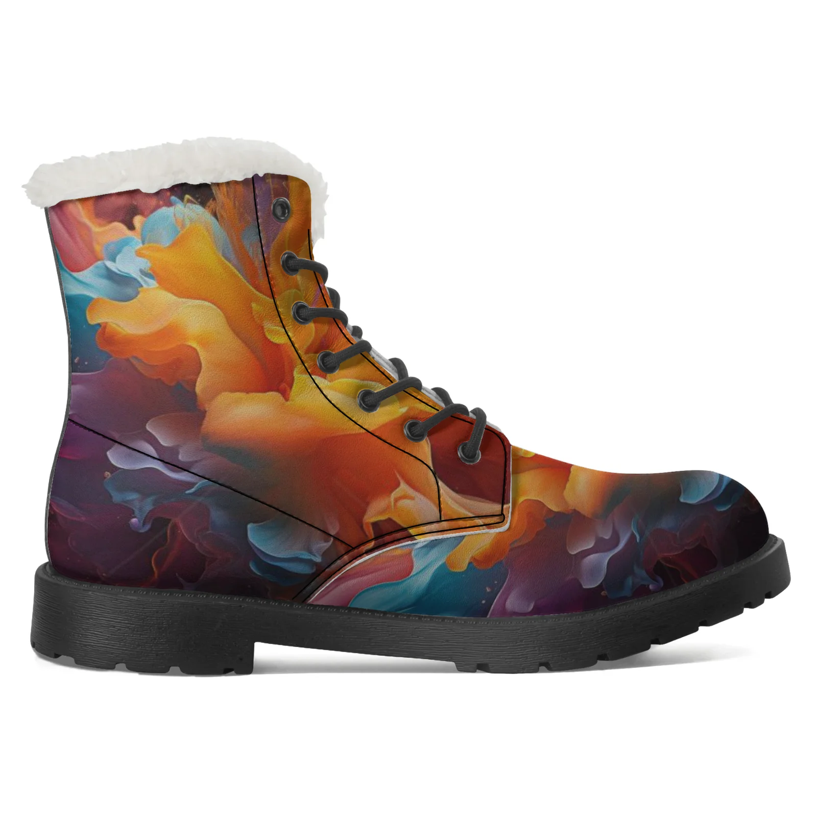 

Customized colorful gradient flower plush boots warm youth shoes casual boots hot selling mid-calf boots winter boots