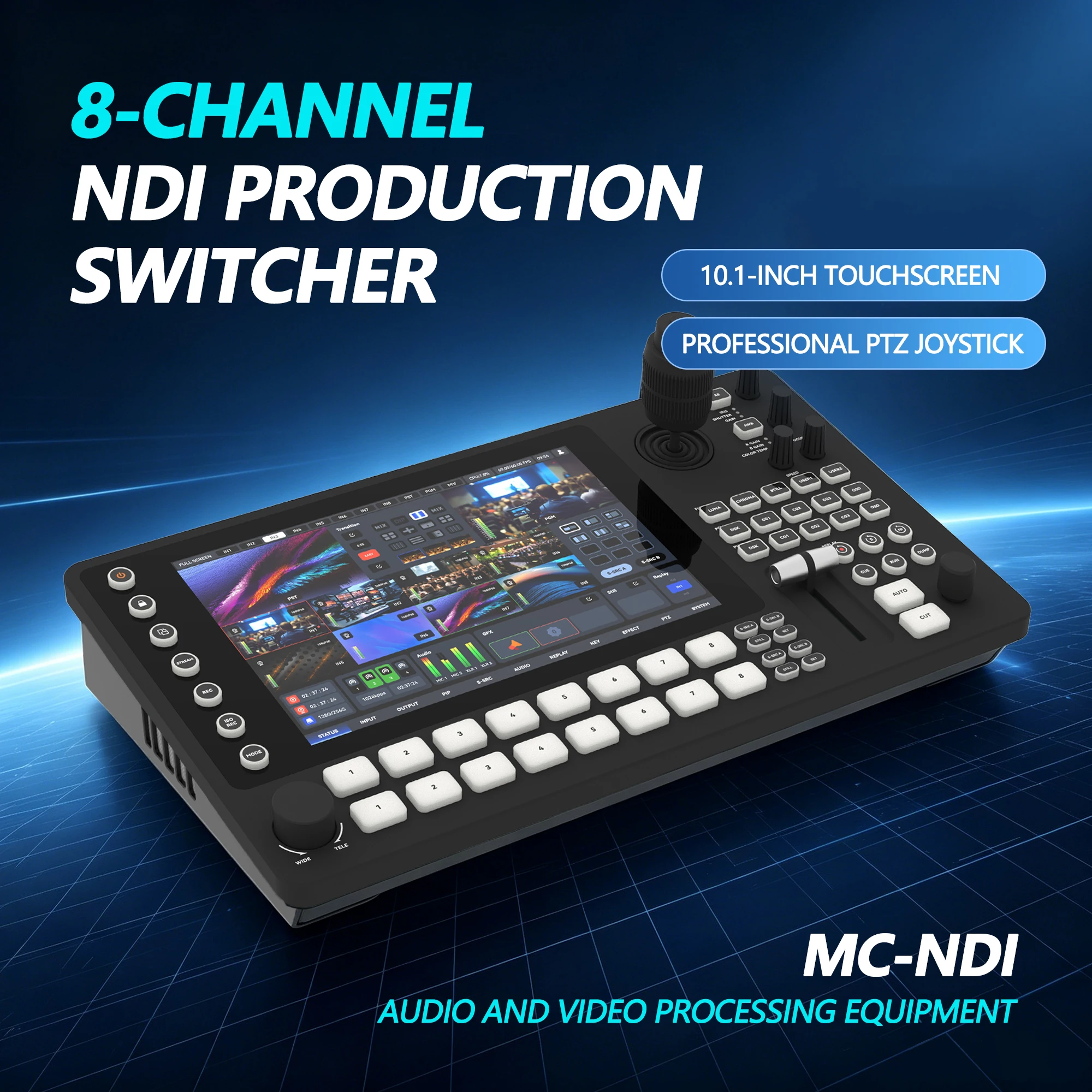 MC-NDI 8-Channel NDI Production Switcher, 10.1-inch Touchscreen, Supports PGM Output and MV Output with Variable Channels