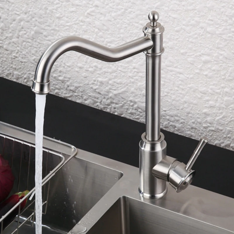 

Kitchen Faucet Vintage Stainless Steel Wash Basin Sink Tap 360 Degree Swivel Tap Deck Mount New and cold Crane Vanity Mixer Tap