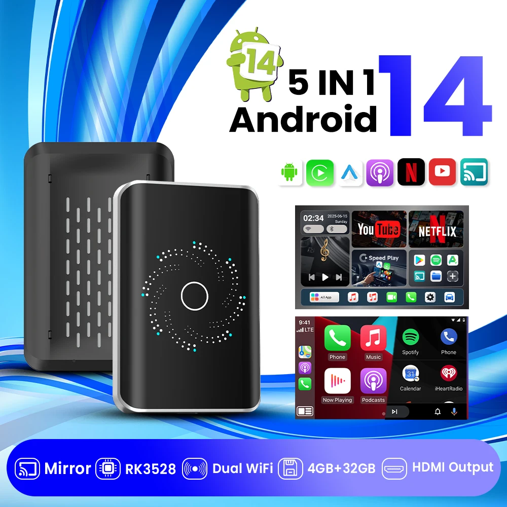 

Android 14 Ai Box Wireless CarPlay Wireless Android Auto HDMI Output Split Screen For Netflix YouTube For Opel Citroёn Hyundai
