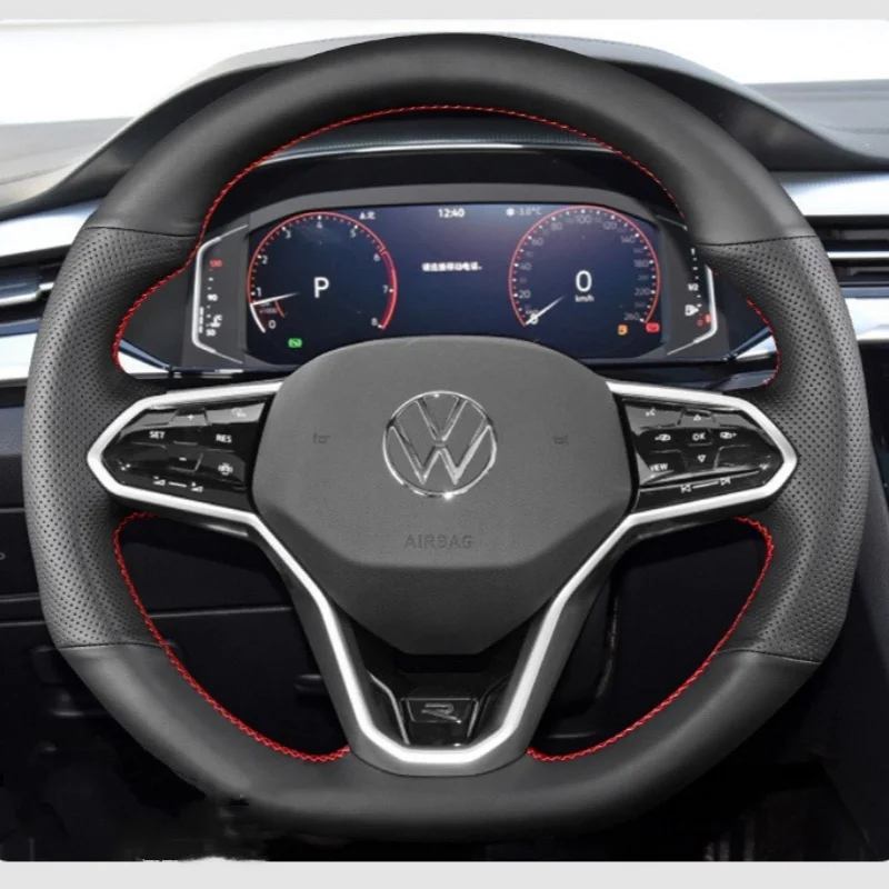 For Volkswagen Steering Wheel Cover Genuine Leather Hand Stitching 22 CC Lamando  Passat Tiguan L Tuang X Golf  Auto Interior