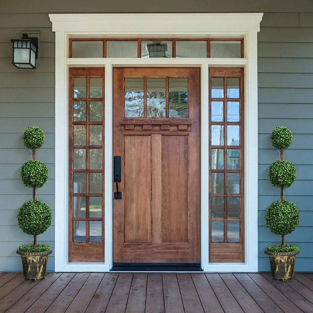 أشجار توبياري من خشب البقس الاصطناعي، عبوتان، طول 4 أقدام، نباتات خضراء، شكل كرة، وعاء أسمنتي، ديكور داخلي خارجي