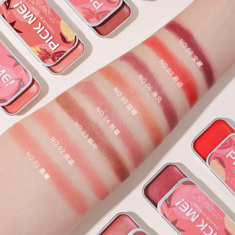 Paleta de maquillaje 3 en 1, colorete, sombra de ojos, polvo Mineral, colorete rojo, crema Natural duradera, tinte para mejillas, colorete naranja, melocotón, rosa, cosmético