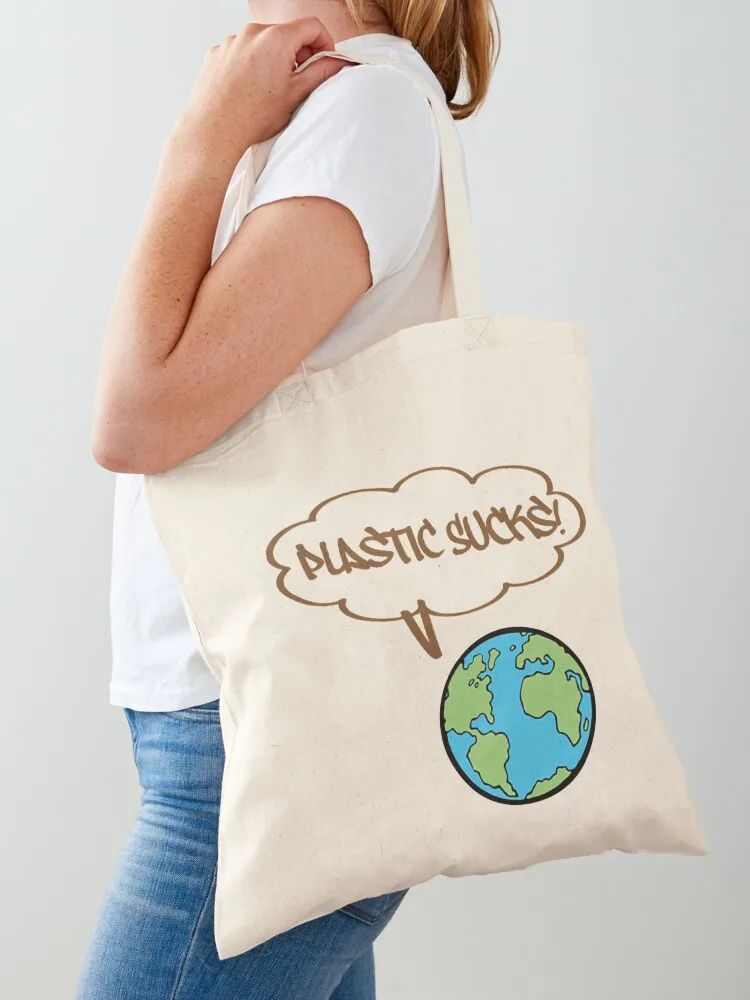 

Plastic Sucks! Tote Bag tote bags men custom fabric bag shopping bags foldable Shopper