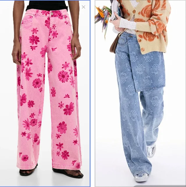 

Оригинальный экспортный заказ - Новые джинсовые брюки в испанском стиле с принтом и эффектом потертости, из эластичного денима.